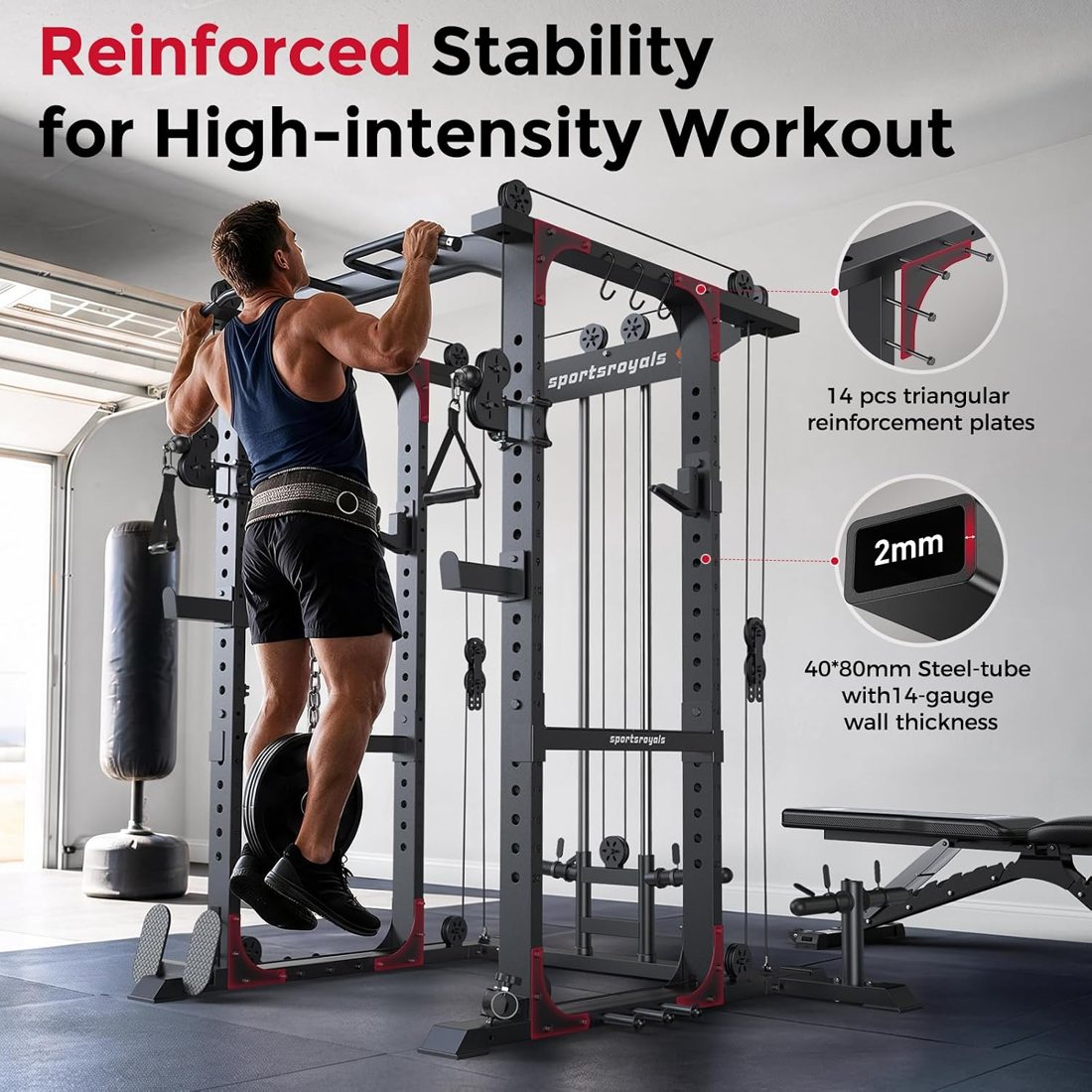 1600 lb Power Rack with Cable Crossover System view 3