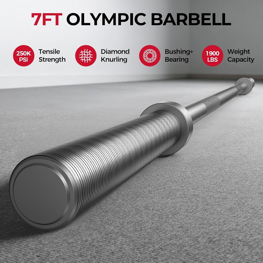 7 ft Chrome Olympic Barbell, 2 Inch view 3