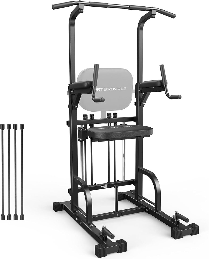 Assisted Pull Up Power Tower with Resistance Bands in use