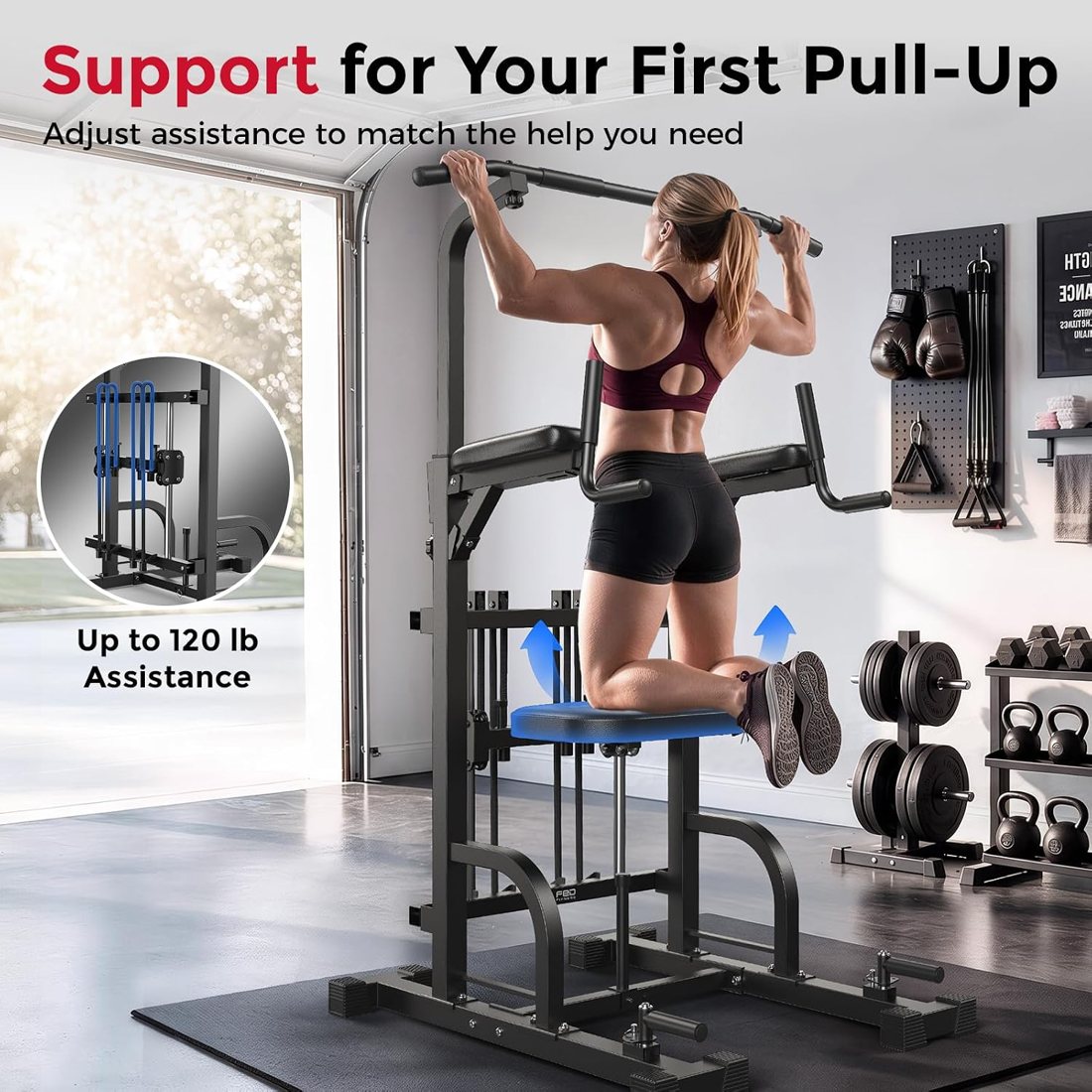 Assisted Pull Up Power Tower with Resistance Bands detail 1
