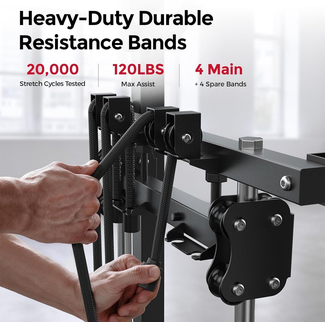 Assisted Pull Up Power Tower with Resistance Bands view 5