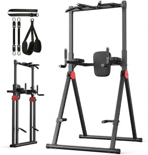 Sportsroyals foldable power tower pull up station with padded backrest and armrests