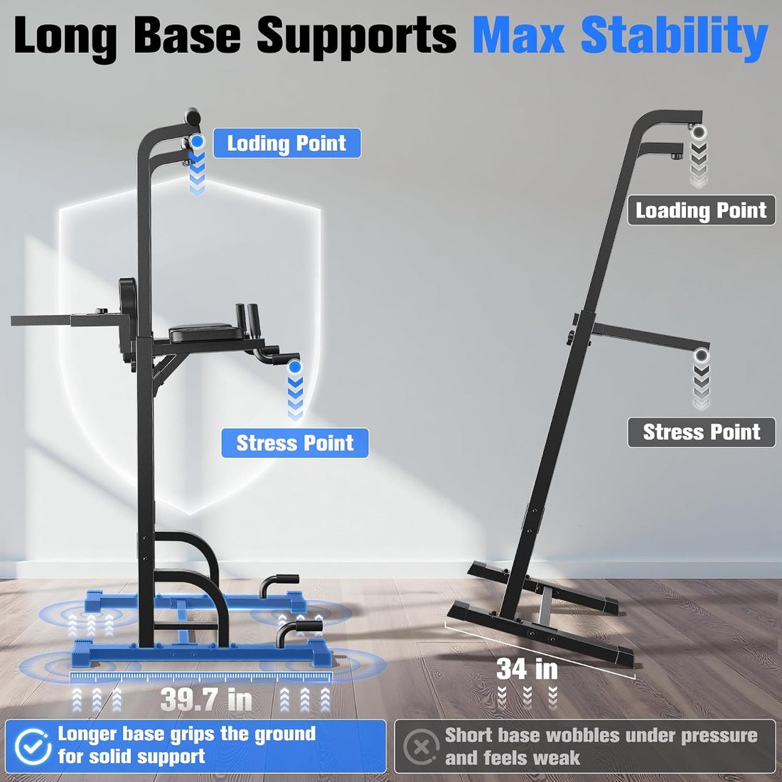 H-Frame Power Tower Pull Up Dip Station, 450 lbs view 4