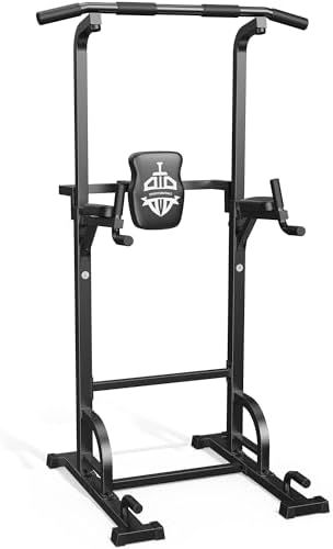 Sportsroyals H-frame power tower pull up dip station with back pad and dip handles