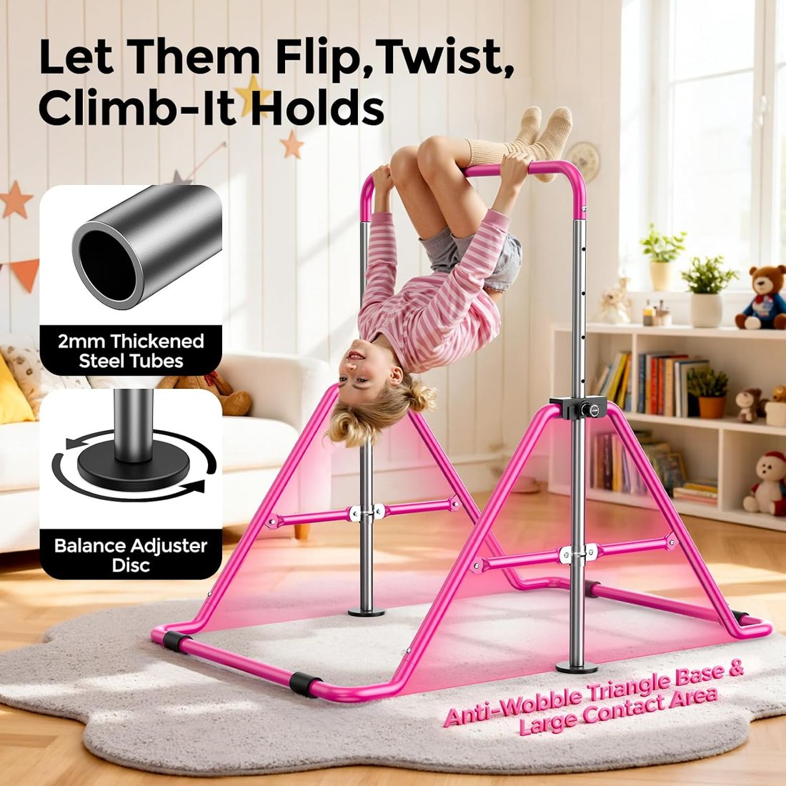 Kids Gymnastics Kip Bar, Adjustable and Folding detail 1