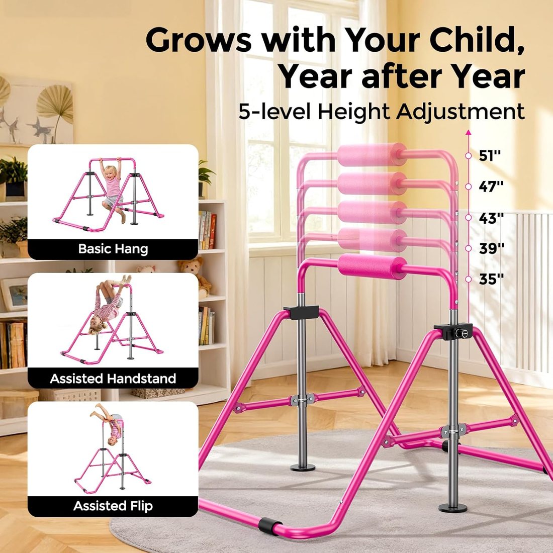 Kids Gymnastics Kip Bar, Adjustable and Folding view 5