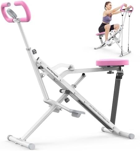 Sportsroyals 2-in-1 squat machine and rowing machine in pink, foldable