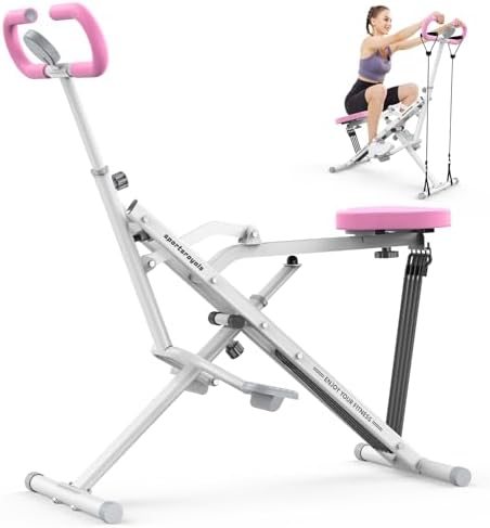 Sportsroyals 2-in-1 squat machine and rowing machine in pink, foldable